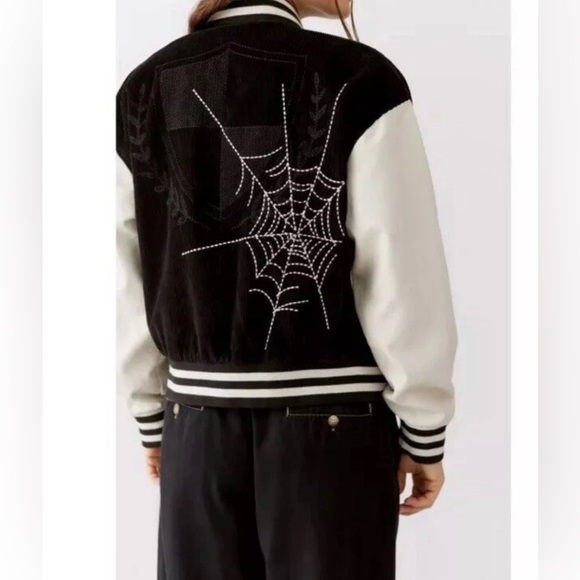 Urban Outfitters BDG Black Embroidered Corduroy Torrence Varsity‎ Jacket Sz SP - Picture 3 of 11